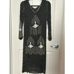 Fabrice Style Vintage Black Silk Beaded Flapper Dress Size 4